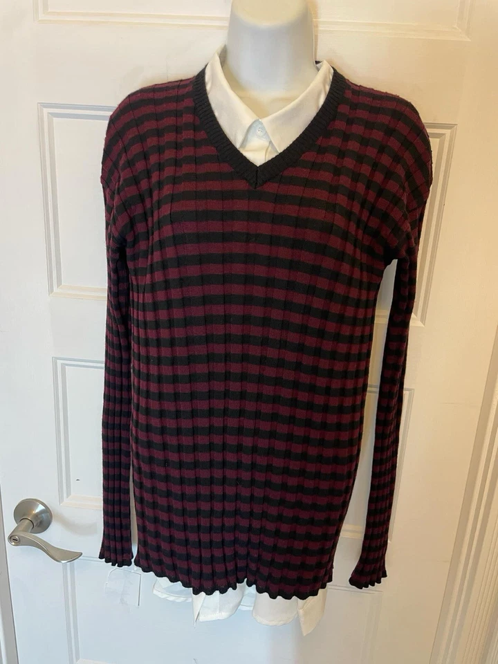 Dolce & Gabbana Suéter a Rayas de Lana Virgen Talla M/L Busto Cuello en V-38” Italia Foto 4 de 4