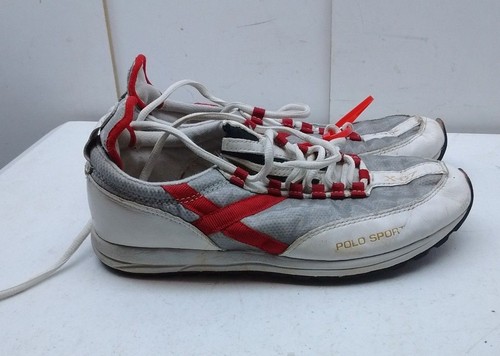 Ralph Lauren Polo Sport White Red Leather Athletic Sneaker Women's Shoes 7.5M 38 - Picture 2 of 8