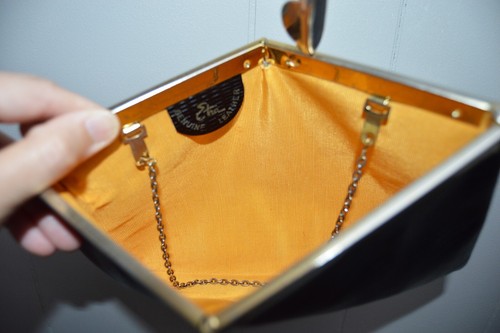 VTG 60s ETRA Black Leather Faux Snake Convertible Chain Handle Handbag to Clutch - Picture 4 of 6