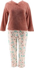 Cuddl Duds Cozy Sherpa Top Jersey Pant Pajama Set MnkTaupeWoodlnd XL NWOT 686 