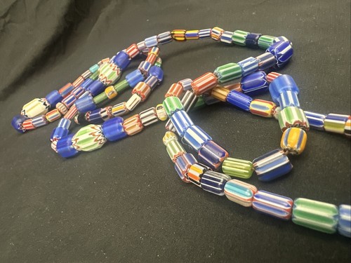 Striped Chevron Glass Beads Multi Layer Multi Sizes Long Mix Strand 130 Beads - Picture 17 of 23