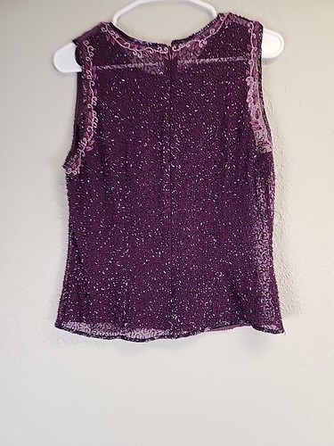 Camicia Emma nera viola perline trasparente 100% seta taglia L - Foto 4 di 6