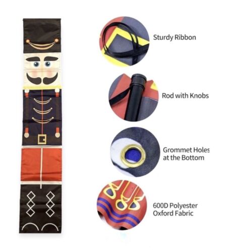 Set (2) Nutcracker Christmas Side Door Flags Flag Banners Outdoor Holiday 71x12 - Picture 2 of 7