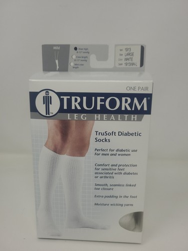 TRUFORM Leg Health TruSoft Diabetic Socks - White #1913 Large new - Picture 1 of 3