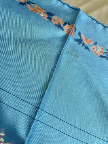 Vintage Christian Dior Floral 100% Silk Scarf Blue Coral Purple 30” Rolled Edge - Picture 6 of 7