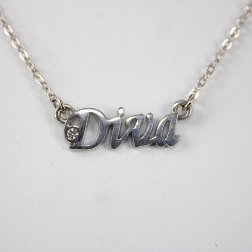 DIVA Name Silvertone Rhinestone 14.5" w 4.5" Multi Ring Ext Necklace - Picture 4 of 8