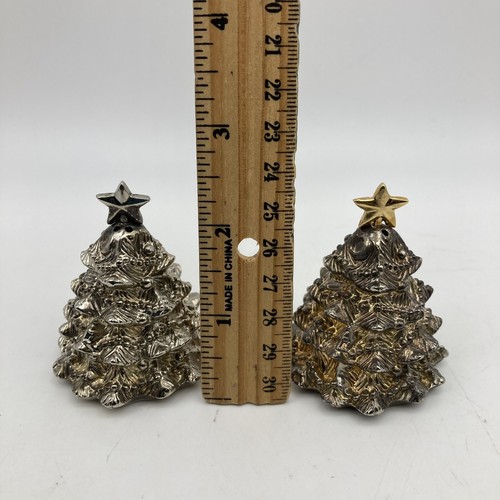 "Par de agitadores de sal y pimienta vintage Godinger en tono plateado árbol de Navidad, 2,5""" - Imagen 8 de 8