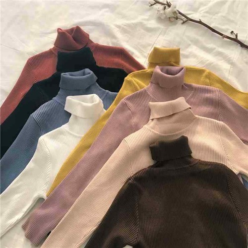 Caldo autunno e inverno maniche lunghe aderenti collo alto donna lavorato a maglia spesso - Foto 1 di 34