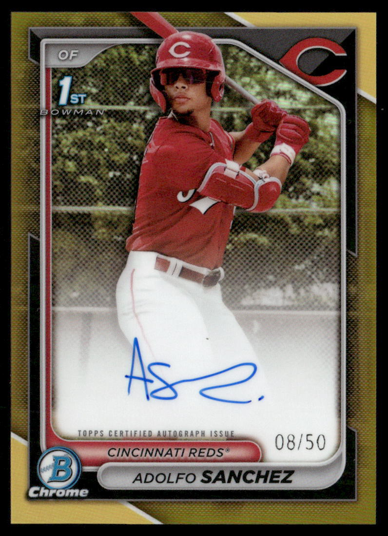 Adolfo Sanchez 2024 Bowman Chrome #CPA-AS Gold Refractor Auto /50 - Reds SSP