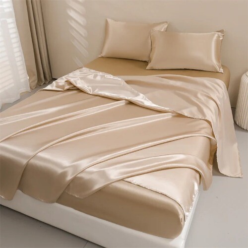 Satin Bed Sheets Sheets Set 4Pcs Silky Bedding Set Sheet Sheet + 2 Pillowcases - Picture 35 of 35