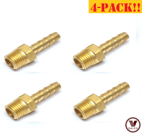 4-PACK! NEW!! 1/4"X1/4" Brass MALE NPT Barb Hose Straight Fitting 125-4B - Picture 1 of 4