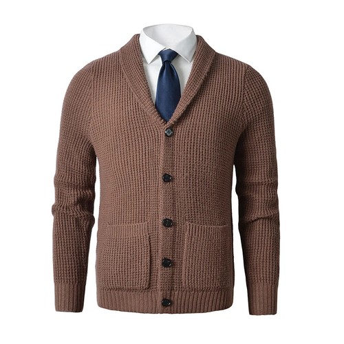 Herren Kragen Strickjacke Pullover Slim Fit Zopfmuster Pulli Taschen - Bild 3 von 33