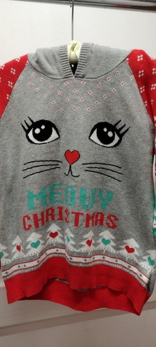 Hoodie SWEATER Cats MEOW CHRISTMAS Cat Ears Hood Pullover Teen Size XL 14 / 16 - Picture 3 of 16