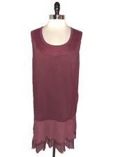 LOGO Lori Goldstein Plus Size 3X Tunic Top Tank Burgundy Sleeveless Lace Trim
