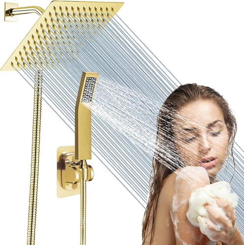 High Pressure Square Rain Gold Shower Head and Handle Shower Set.Equipped with 7 - Picture 8 of 12