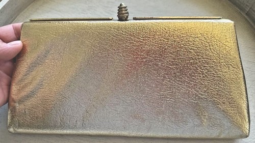 Clutch Handtasche Gold Metallic Handheld Snap Close Rare 70’s Vintage Evening Bag - Bild 1 von 20