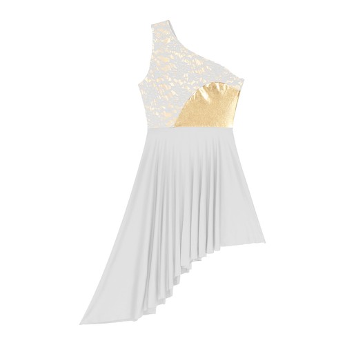 Damen Dancewear Kleid Spitze Patchwork Damen Tanzkleid asymmetrischer Saum - Bild 27 von 74