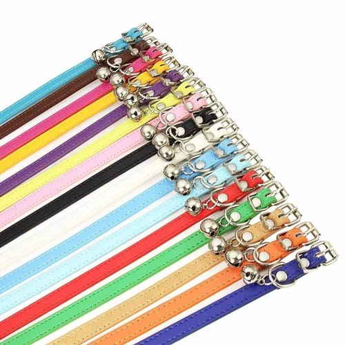 PU Leather Pet Dog Collar with Bells Soft Adjustable Puppy Cat Necklace XXS-L - Picture 3 of 22