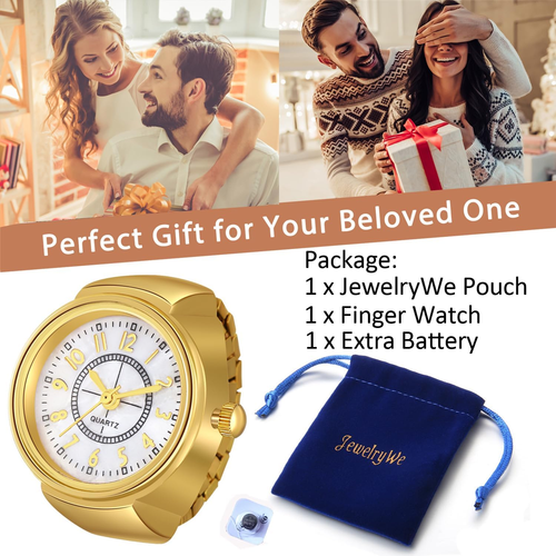 JewelryWe Men Women Finger Watch Stretchy Band Elastic Round Simple Dial Quartz - Picture 4 of 7