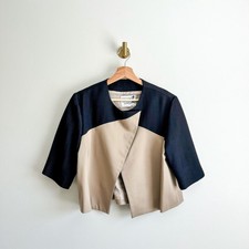 Cocoon By Elizabeth Geisler Short Sleeve Button Front Cropped Jacket Cream L