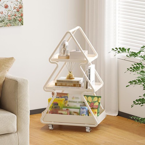 Iron Side Table White Tree-shaped End Table w/4 Universal Wheels for Living Room - Picture 20 of 24