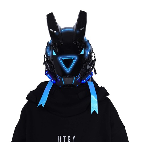 Futuristische Cybermaske mit LED-Leuchten für Cosplay und Techwear Mode - Bild 53 von 80