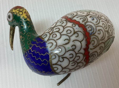 Estatuilla miniatura vintage china de pájaro esmaltado cloisonné, 2,5"" de largo, 2 de alto, RARA - Imagen 5 de 8