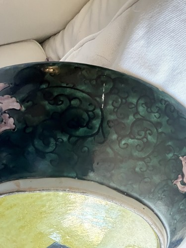 Antique Japanese Ko Kutani Ao Aode Enameled Porcelain Charger Yellow & Purple - Picture 7 of 7