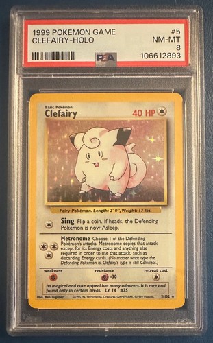 1999 Pokemon Base Set Unlimited Clefairy Holo 5/102 Graded PSA 8 NEAR MINT/MINT