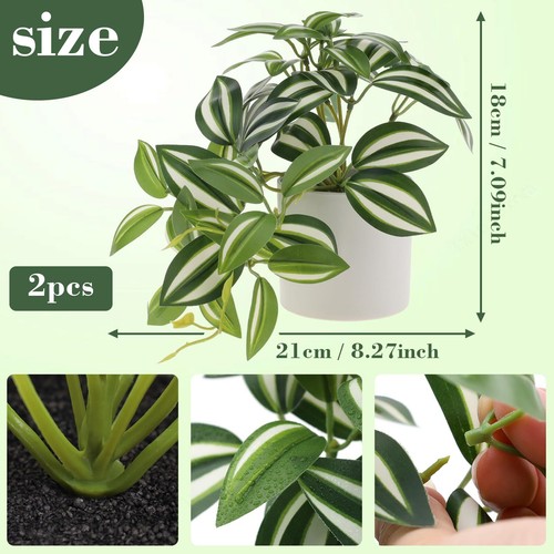 2pcs Mini Artificial Plant Potted Indoor Decoration in White Pot Fake Plants ... - Picture 2 of 7