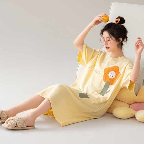 Women Short Sleeve Nightgown Crew Neck Knee Length Soft Cute Cartoon Sleep Dress - Bild 73 von 102