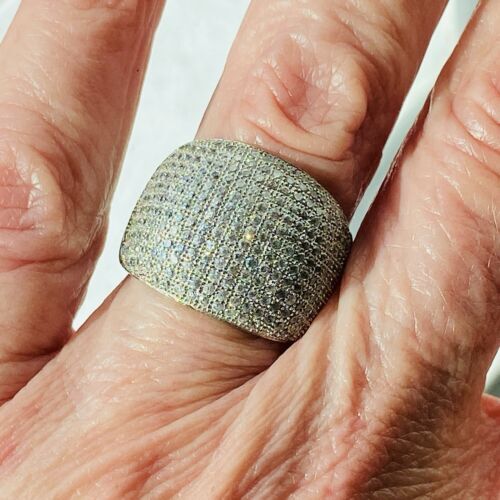 Micro Pave Bombe Diamond Dome Ring Sterling Silver Size 5.75 Statement Cocktail - Picture 2 of 9