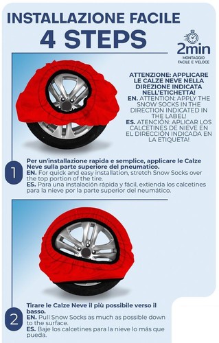 CALZE DA NEVE OMOLOGATE AUTO TAGLIA S PER PNEUMATICI 205/45R16 205/45/16 - Foto 4 di 8