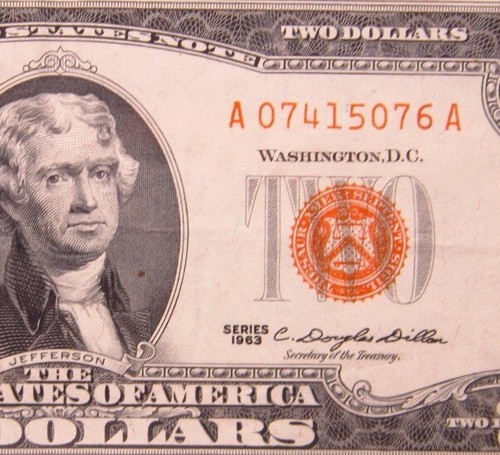 USA $2 1963 A07415076A # UNITED STATES Note RED Seal Jefferson Dollars Money - Picture 3 of 3