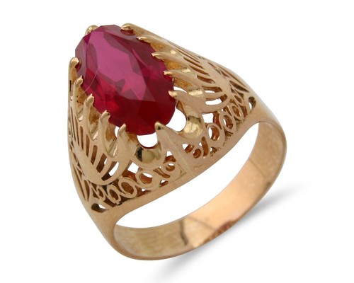 Women Solitaire Lab Created Ruby Ring 14k Solid Gold Ring - Picture 1 of 11