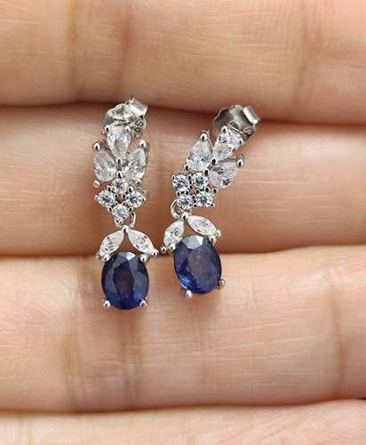 Sterling Silver Natural Blue Sapphire Drop Dangling Earrings New UK Seller 00702 - Picture 3 of 7