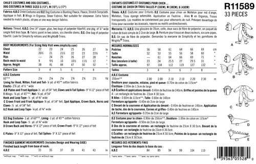 Simplicity R11589 Dinosaur & Dragon Costumes for Child & Dogs Sz 3-8 UNCUT 1765 - Picture 3 of 5