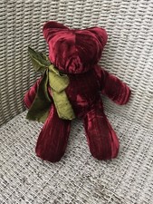 Classic Pottery Barn Plush Velvet Holiday Bear Maroon With Green Bow Christmas