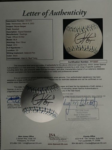 Bryce Harper 2012 All-Star Ball Signed JSA CERTIFICATION Inscription 34 - Picture 5 of 5