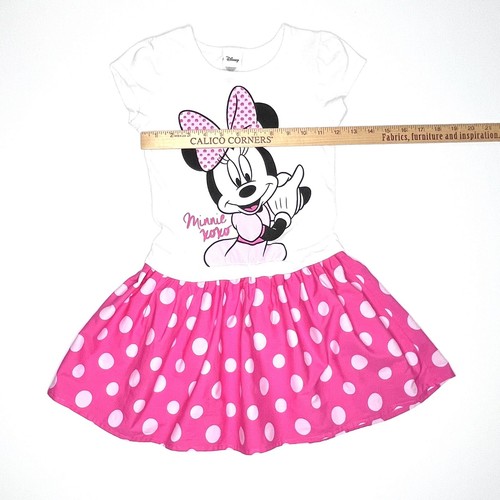 Disney Minnie Mouse Girls Dress Size 6 White Pink Short Sleeve - Picture 4 of 8
