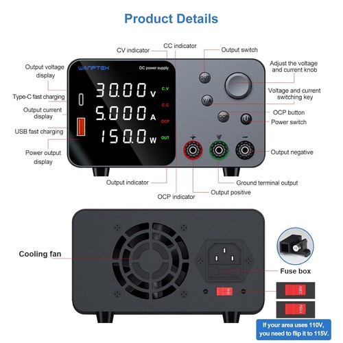 Adjustable DC 0~30V 0~5A Lab Power Supply Variable Precision Bench Switching - Picture 7 of 13