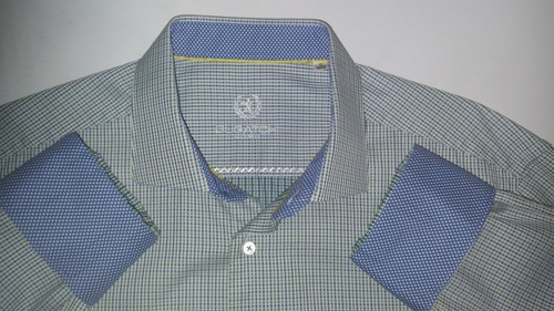 Bugatchi Uomo 17 34/35 shirt plaid flip cuff & convertible cuffs - Picture 2 of 10