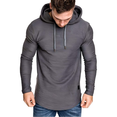 Men's Slim Fit Hooded Long Sleeve Sweater T-Shirt Casual Plain Top for Stylish E - Picture 18 of 31