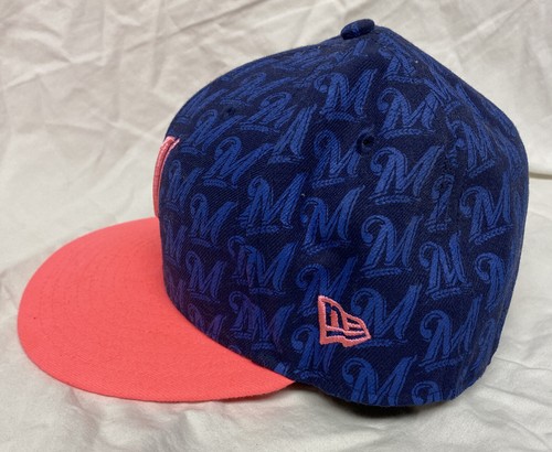 Milwaukee Brewers Pink New Era Baseball 59Fifty Fitted Hat Cap Size 7 1/4 MLB - Picture 2 of 9