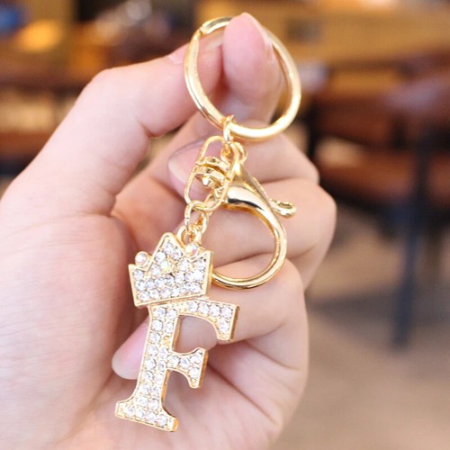 Llavero de estrás con 26 letras iniciales para mujer dije corona de cristal chapado en oro - Imagen 25 de 50