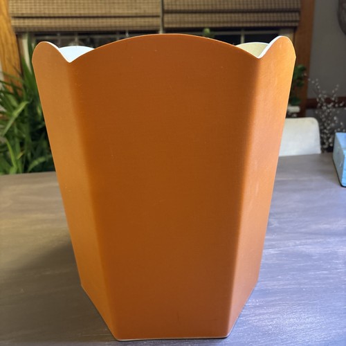Vintage MCM Orange Scalloped Waste Basket Trash Bin & Tissue Box Cover. - Picture 6 of 20