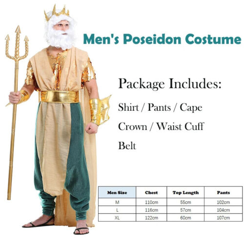 Women Sea Siren Mermaid Queen Costume Men's Poseidon Costumes Adult Fancy Dress - Picture 22 of 23