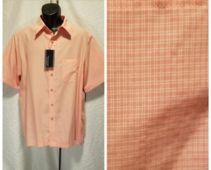 New-Roundtree-amp-Yorke-Mens-Size-L-Large-Button-Orange-Plaid-Short-Sleeve-Shirt