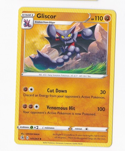 2021 Pokémon Stage 1 GLISCOR HP 110 141/264 Evolves from Gligar - Picture 1 of 1