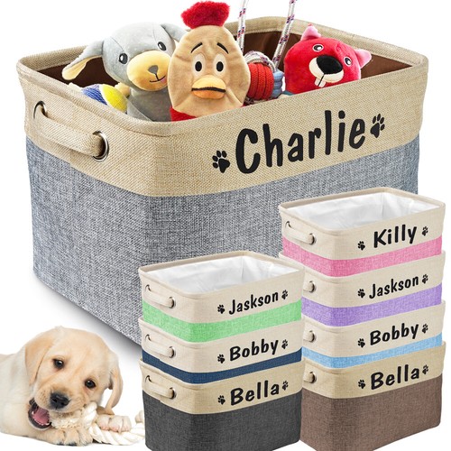 Pet Toy Basket Storage Personalised Fabric Bag Dog Cat Accessory Carrier Bin Box - Picture 1 of 50